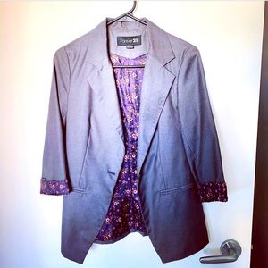 Forever 21 Gray Floral detail Blazer - M